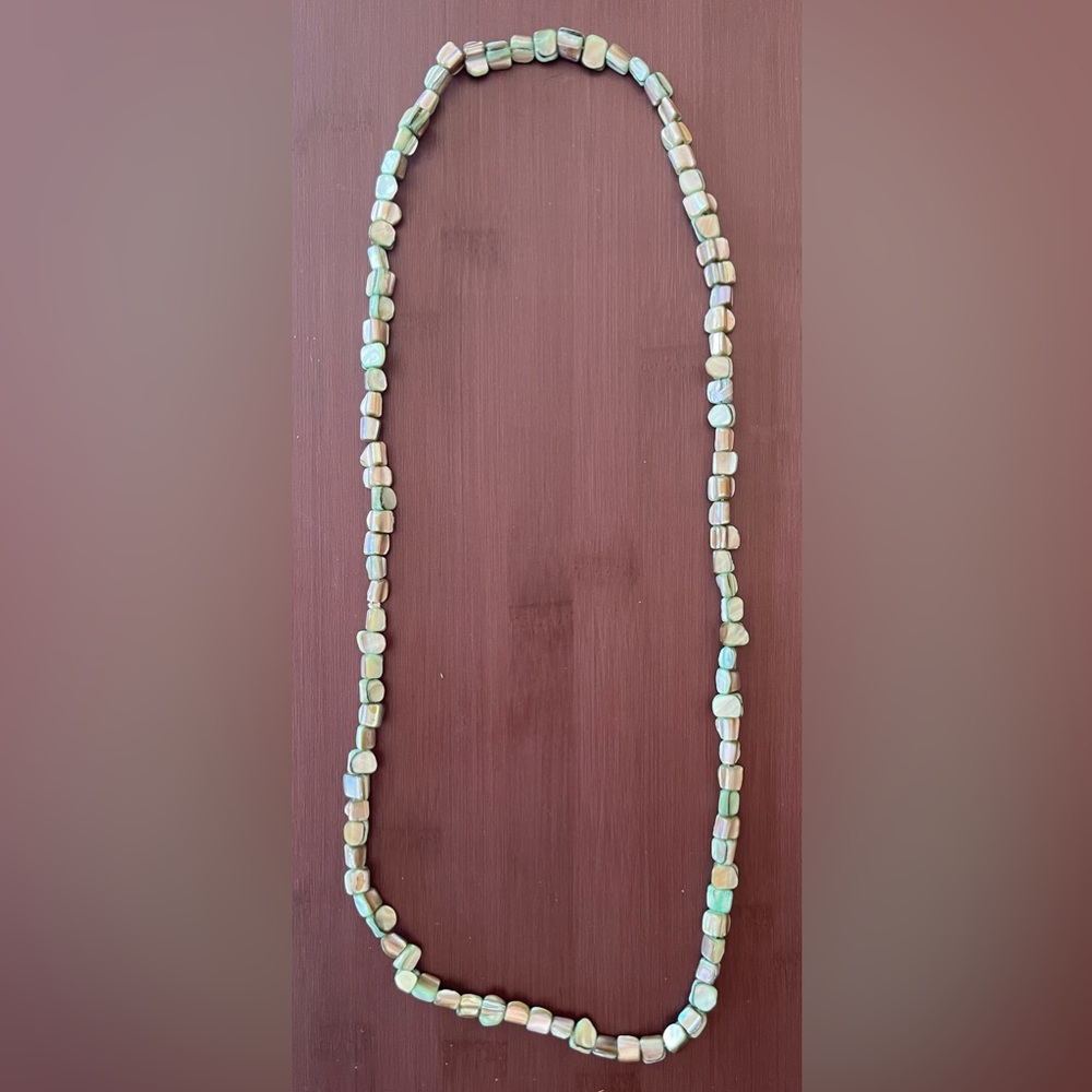 Long green beaded necklace